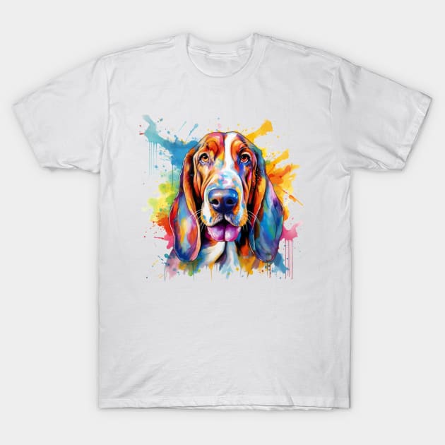 Basset Hound Splash AI Art T-Shirt by CunninghamWatercolors